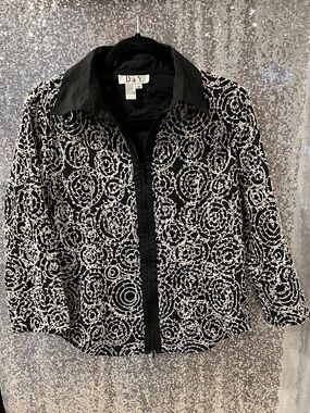 D&Y Black Gothic Jacket with White Swirl Embroidery